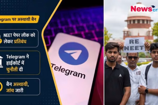 NEET पेपर लीक विवाद के बाद टेलीग्राम पर अस्थायी बैन और 'RE NEET' की मांग करते छात्र।