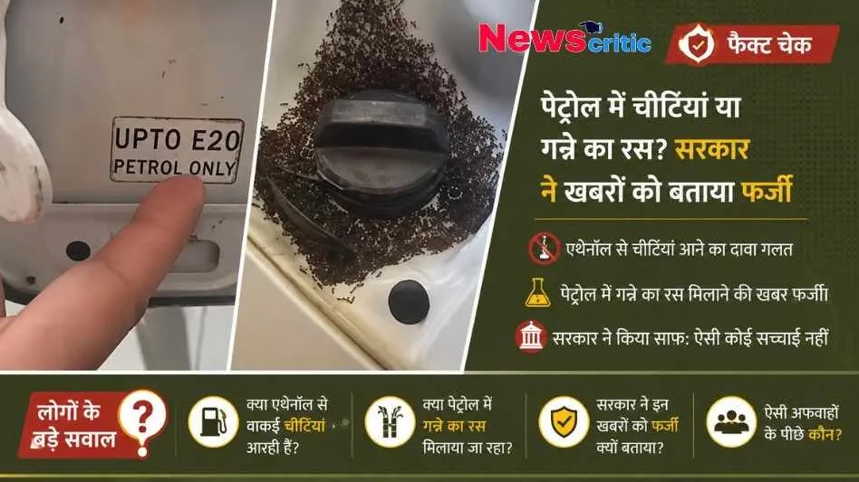 E20 पेट्रोल में चींटियां लगने और गन्ने का रस मिलाने की फर्जी खबर का फैक्ट चेक - News Critic