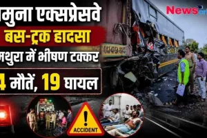 यमुना एक्सप्रेसवे पर मथुरा के पास हुए भीषण बस-ट्रक हादसे की खबर का मुख्य ग्राफिक - News Critic