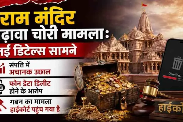 News Critic: राम मंदिर चढ़ावा चोरी मामले में नई डिटेल्स, फोन डेटा डिलीट होने के आरोप और संपत्ति में उछाल से जुड़ा न्यूज़ ग्राफिक।