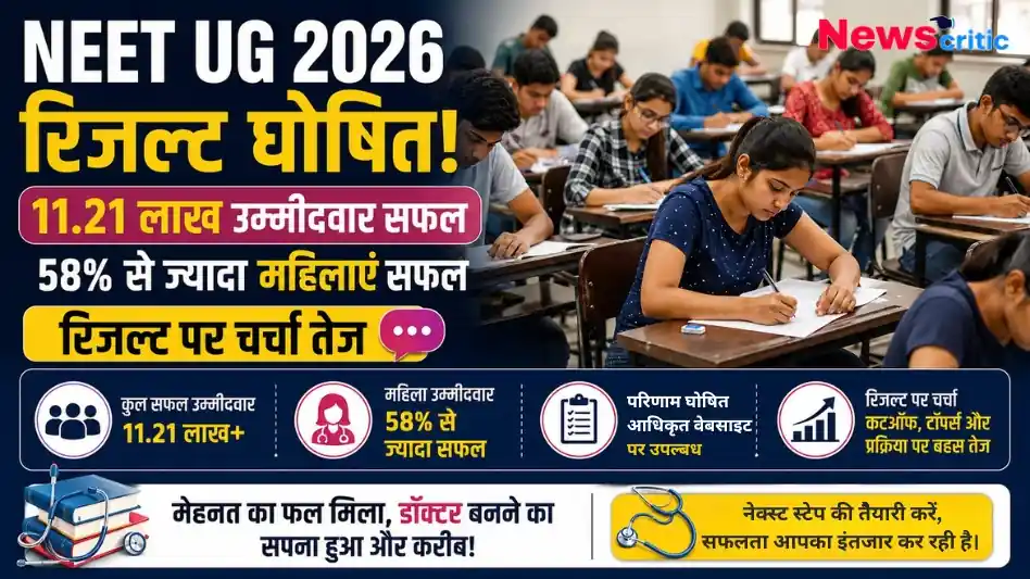 "NEET UG 2026 रिजल्ट घोषित: 11.21 लाख उम्मीदवार सफल, लड़कियों का रहा शानदार प्रदर्शन - News Critic"