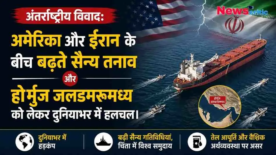 वैश्विक तनाव और कच्चे तेल की बढ़ती कीमतों के कारण भारतीय शेयर बाजार (सेंसेक्स और निफ्टी) में भारी गिरावट की जानकारी देता न्यूज़ क्रिटिक (News Critic) का बिजनेस इंफोग्राफिक बैनर।