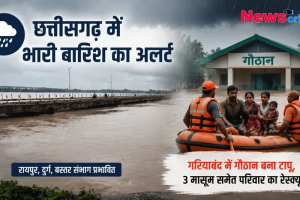 छत्तीसगढ़ में भारी बारिश का अलर्ट - News Critic पर पढ़ें रायपुर, दुर्ग और बस्तर संभाग का हाल, साथ ही गरियाबंद में बाढ़ से रेस्क्यू की पूरी खबर।
