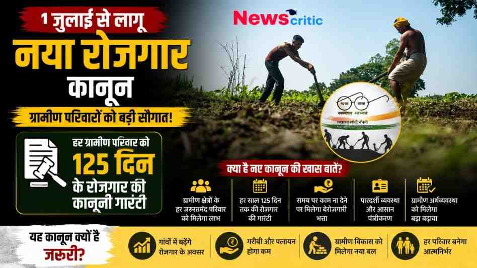 1 जुलाई से लागू नया रोजगार कानून - ग्रामीण परिवारों को 125 दिन के रोजगार की गारंटी | News Critic