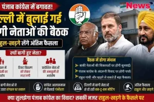 News Critic का समाचार इंफोग्राफिक जिसमें मल्लिकार्जुन खड़गे, राहुल गांधी और चरणजीत सिंह चन्नी की तस्वीर के साथ पंजाब कांग्रेस में बगावत, दिल्ली में बागी नेताओं की बैठक और संगठन में उनके असंतोष के मुख्य कारणों को दर्शाया गया है।