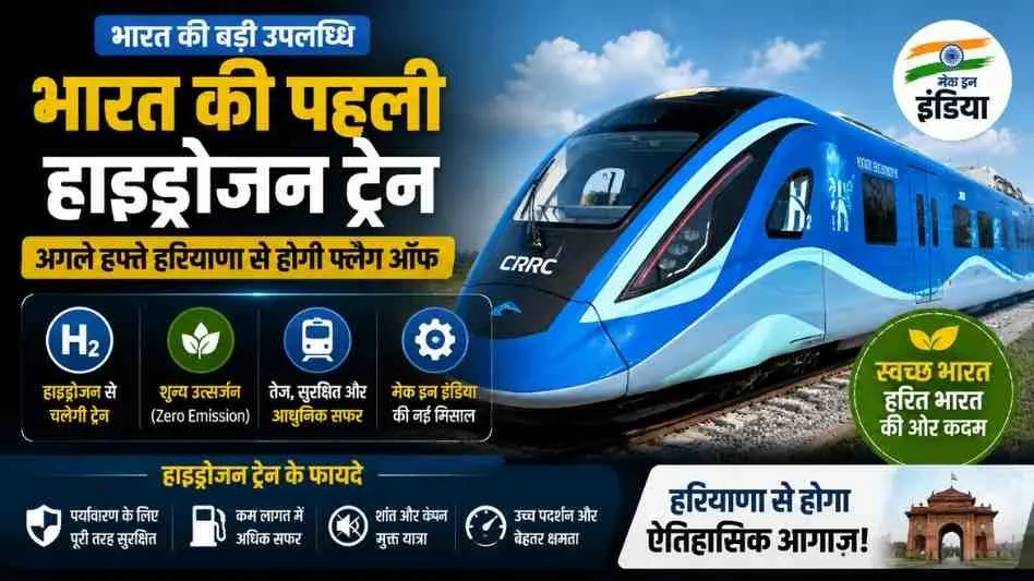 भारत की पहली स्वदेशी हाइड्रोजन ट्रेन की खूबियों और हरियाणा से होने वाले इसके ऐतिहासिक आगाज़ को दर्शाता न्यूज़ क्रिटिक (News Critic) का ग्राफ़िक।