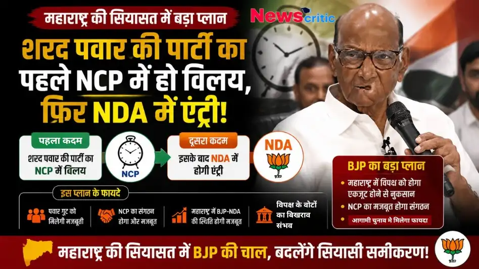 महाराष्ट्र राजनीति में भाजपा का बड़ा प्लान: शरद पवार की पार्टी का NCP में विलय और NDA में एंट्री - न्यूज़ क्रिटिक।