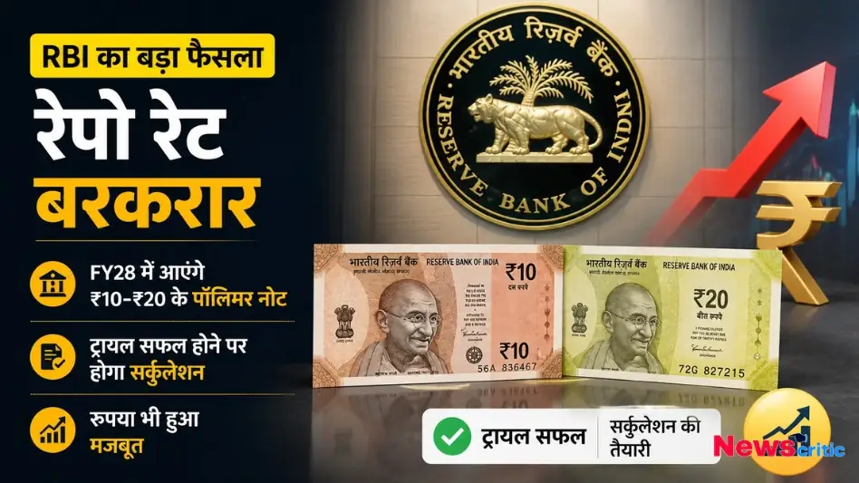 आरबीआई रेपो रेट बरकरार पॉलीमर नोट 10 20 रुपए थंबनेल News Critic