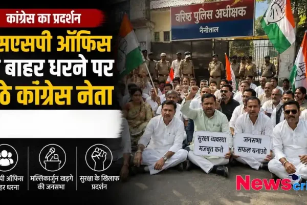 News Critic पर कांग्रेस का प्रदर्शन, एसएसपी ऑफिस के बाहर धरने पर बैठे कांग्रेस नेता।