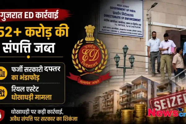 गुजरात ED कार्रवाई, जिसमें 152 करोड़ से अधिक की संपत्ति जब्त की गई है और फर्जी सरकारी दफ्तर का भंडाफोड़ हुआ है, देखिए News Critic पर।
