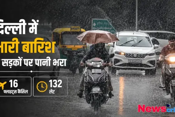 दिल्ली में भारी बारिश के कारण सड़कों पर जलभराव और प्रभावित यातायात का दृश्य - News Critic