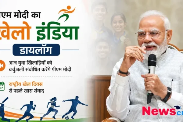 पीएम मोदी का 'खेलो इंडिया डायलॉग' पोस्टर, जिसमें वह राष्ट्रीय खेल दिवस से पहले युवा खिलाड़ियों को वर्चुअली संबोधित कर रहे हैं - न्यूज़ क्रिटिक