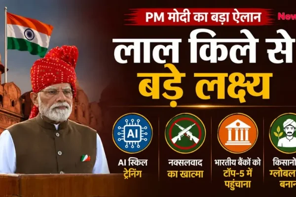 न्यूज़ क्रिटिक पर पीएम मोदी का लाल किले से बड़ा ऐलान और बड़े लक्ष्य से संबंधित ग्राफिक।