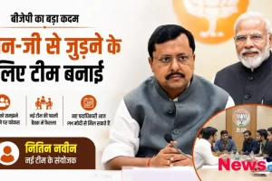 न्यूज़ क्रिटिक - बीजेपी द्वारा जेन-जी (Gen-Z) युवाओं से जुड़ने के लिए बनाई गई नई टीम का ग्राफ़िक, जिसमें पीएम मोदी और नई टीम के संयोजक नितिन नवीन की तस्वीर है।