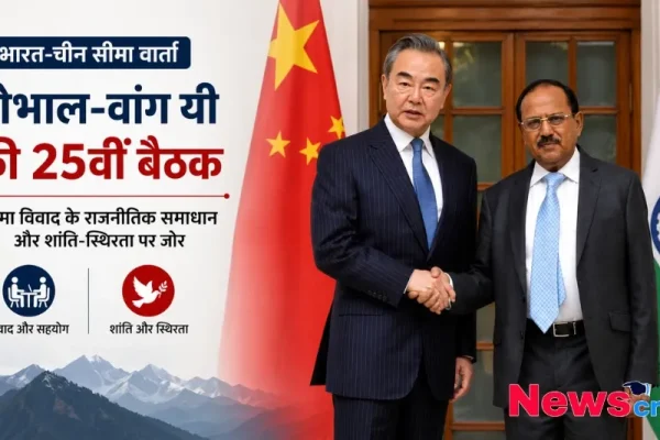 भारत-चीन सीमा वार्ता के तहत डोभाल और वांग यी की 25वीं बैठक, और सीमा विवाद के राजनीतिक समाधान पर जोर देती News Critic की तस्वीर।