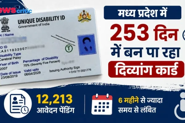 मध्य प्रदेश में 253 दिन में बन पा रहा दिव्यांग कार्ड और 12,213 आवेदन पेंडिंग होने की समस्या को दर्शाता न्यूज़ क्रिटिक का विशेष बैनर।