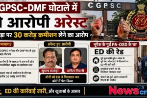 छत्तीसगढ़ में CGPSC और DMF घोटाले में ईडी द्वारा दो आरोपियों की गिरफ्तारी और पूर्व सीएम के करीबियों के घर छापेमारी को दर्शाता न्यूज़ ग्राफ़िक - न्यूज़ क्रिटिक
