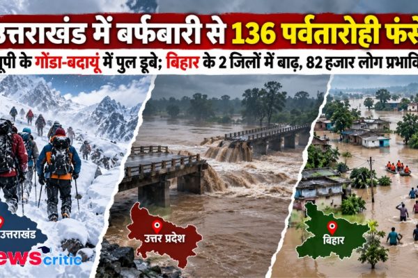 उत्तराखंड में बर्फबारी से फंसे पर्वतारोही, यूपी में डूबे पुल और बिहार में बाढ़ का कहर - News Critic