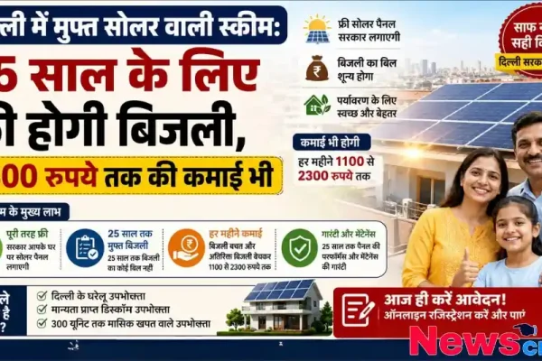 दिल्ली सरकार की 'मुफ्त सोलर योजना' का इंफोग्राफिक जिसमें 25 साल तक फ्री बिजली और कमाई के लाभ बताए गए हैं - न्यूज़ क्रिटिक