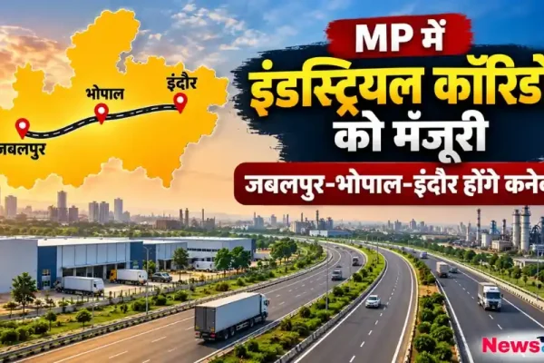 News Critic की ग्राफिक इमेज जिसमें मध्य प्रदेश के नक्शे और हाईवे के साथ जबलपुर-भोपाल-इंदौर इंडस्ट्रियल कॉरिडोर को मंजूरी मिलने की जानकारी दिखाई गई है।