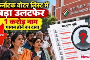 कर्नाटक वोटर लिस्ट में नाम गायब होने के दावे पर चुनाव आयोग कार्यालय और मतदाताओं का सांकेतिक चित्र - न्यूज़ क्रिटिक