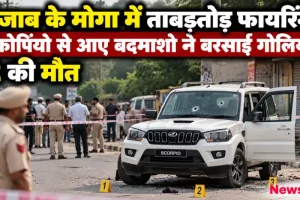 पंजाब के मोगा में स्कॉर्पियो सवार बदमाशों द्वारा फायरिंग के बाद घटनास्थल पर जांच करती पुलिस - News Critic