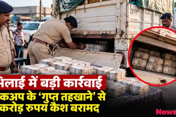 भिलाई में पिकअप वाहन के गुप्त तहखाने से 4 करोड़ रुपये कैश बरामद करते पुलिस जवान - News Critic